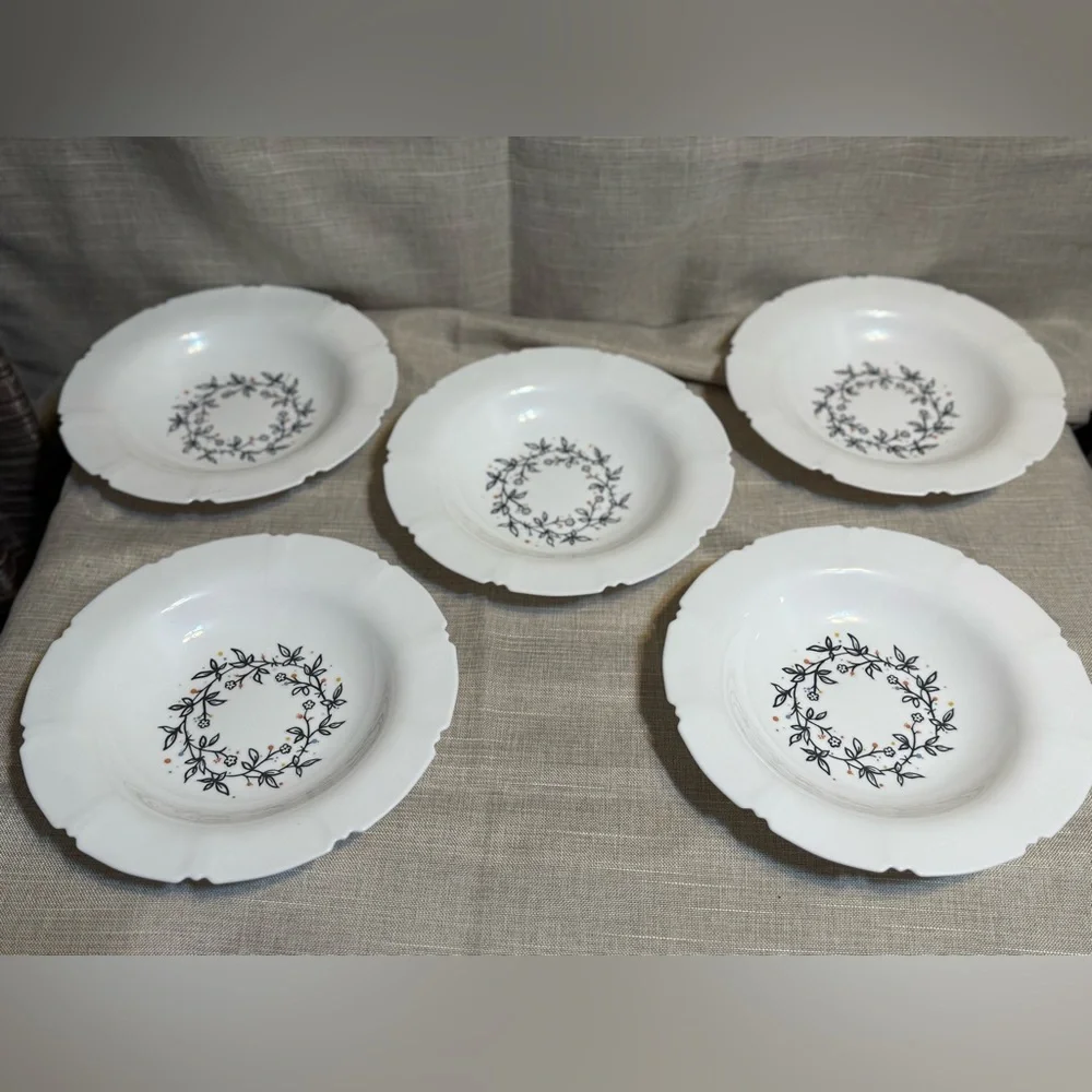 5- Ikea Sanning White Pasta/Soup Bowl With Flowers